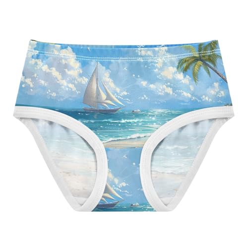 Girls Underwear Toddlers 2t Cotton Panties Little Girl Fun Underpants Briefs Beach Palm Trees Sail Ship Blue