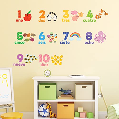 Decowall Ds-2020Es Numbers Spanish + English Wall Decals Stickers Peel And Stick Removable Wall Stickers For Kids Nursery Bedroom Living Room #TOP3