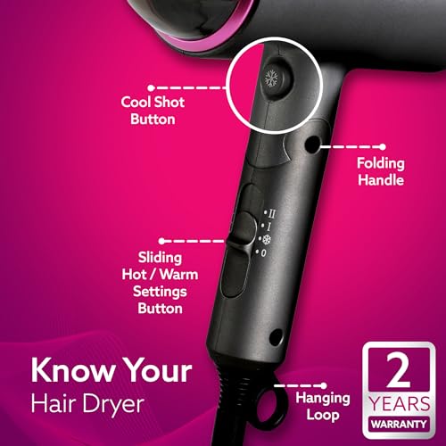 AGARO HD-1214 Premium Hair Dryer with 1400 Watts Motor, 3 Temperature Settings & Cool Shot Button- Black - Image 3
