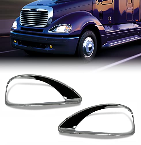 Torque PAIR Chrome Headlight Bezel Trim Replacement for 2001-2022 Freightliner Columbia semi Trucks Models Driver Left Passenger Right Side Assembly DOT SAE Approved LH RH (TR592-L, TR592-R)