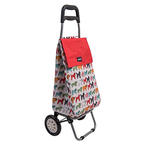 Sabichi Pug Multicoloured Shopping Trolley - Lightweight Foldable Grocery Trolley - 96 x 33 x 22cm 40ltr Capacity - Steel Body Frame - 2 wheel shopping trolley