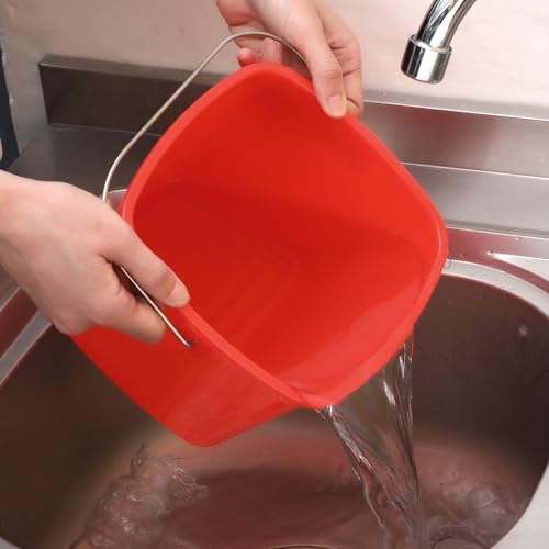 Image of 6 Pcs 3 Quart Cleaning Bucket Small Square Bucket Detergent Pail for Home Commercial Restaurant Kitchen Office School (Green, Red)