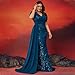 BluePlum Elegant Women’s Formal Dress Wedding Guest Puff Sleeve Mermaid Ball Gowns Court Train Plus Size Sequin Dresses Long, Peacock Blue, 2XL
