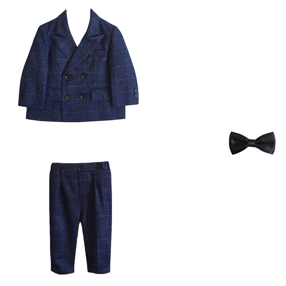 DAIHAN Jungen Hochzeitskleid British Kariertes Kommunions Kostüme Anzüge Tweed Check Slim Fit Taufanzug Blazer und Hose Outfits für besondere Anlässe Geburtstag Abendessen Abschlussball Party