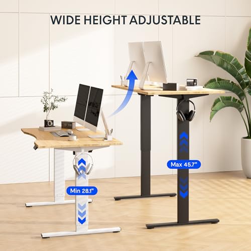 FLEXISPOT Solid Wood Standing Desk, One-Piece Real Wood Desktop, Electric Height Adjustable Desk for Home Office, 176 LBS Capacity (55"x28" Curved Bamboo, White Frame) - Thumbnail 7
