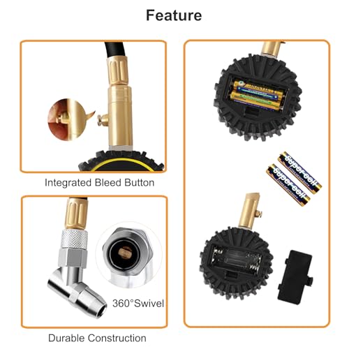 ATsafepro Digital Tyre Pressure Gauge 200 PSI with Flexible Hose and Backlight LCD Display, ANSI B40.1 Certified for Car, Truck, SUV, Motorcycle - Image 4