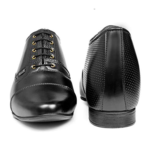Image of BXXY 9 cm (3.5 Inch) Height Increasing Casual Shoe Oxford Lace-Up Semi Brogue l Patent Faux Leather Shoes