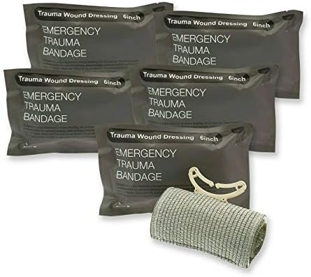 ASA TECHMED 5 Pack Emergency Trauma 6" Israeli Style Bandage - Combat Military Style Battle Wound Dressing First Aid IFAK