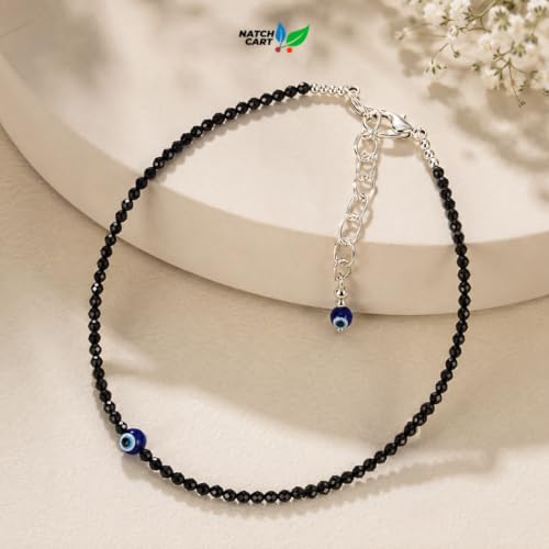 Image of Raw Pyrite, Money Magnet, Dhanyog, Garnet, Black Obsidian Evil Eye Anklet | Stone of Money, Protection & Power | Natural Healing Crystal Anklet for Women | Spiritual Jewellery for Women | Gift for Woman & Girlfriend