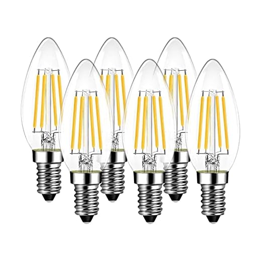 6 pack E14 LED Ljuslampor 40W ekvivalent, 4W 2700K Varm vit, Små Edison Skruvlampor, Fliament Vintage Retro, Rensa[ Energy Class A+] (Color : Natural)