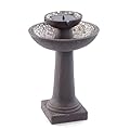 Smart Solar Riverstone IntelliSolar® 2-Tiered Outdoor Solar-Powered Fountain with Remote, Bubbler, and Spray, Classic Pedestal Solar Garden Fountain, Forest Brown