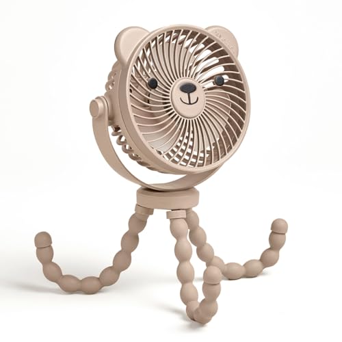 Itzy Ritzy Stroller Accessory - Features 360 Degree Swivel Design, Tilting & Flexible, Easy-Attach Wraparound Legs (Bear) - 3-Speed Stroller Fan