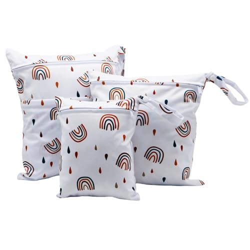 Asenappy 3pcs Cloth Diaper Wet Dry Bags Waterproof Reusable with Two Zippered Pockets Travel Beach Pool Daycare Soiled Baby Items Yoga Gym Bag for Swimsuits or Wet Clothes (rainbow)