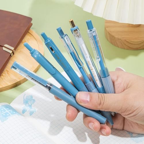 Image of COOFANDY Blue Gel Ink Pen Set 0.5mm Fine Tip - Aesthetic Stuff Retractable Rolling Ball Pen Smooth Writing Office School Journaling Drawing - Simple Light Luxury Stationery Gift