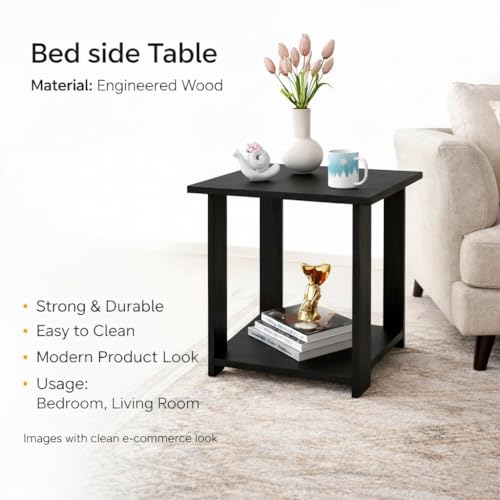 Image of SPYDER CRAFT Exotic Wood Bedside Table for Bedroom|Wooden Modern Side Tables for Bedroom|Side Table for Bed Room|Corner Table for Bed Room (Finish Color -Black, DIY(Do-It-Yourself))
