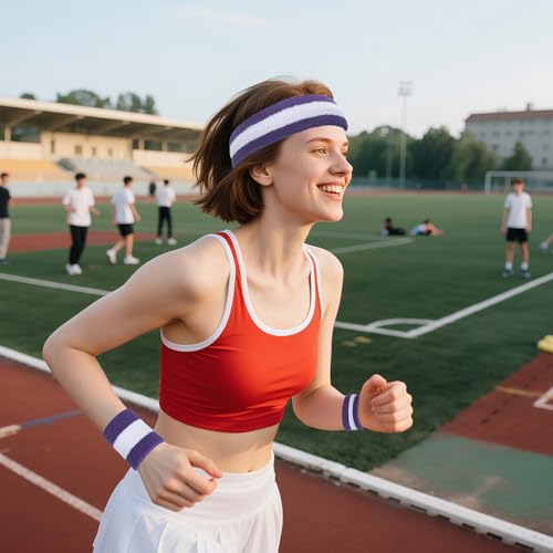 Image of ONUPGO Sweatband Set Sports Headband Wristband Set Sweatbands Terry Cloth Wristband Wrist Sweatband Headbands Moisture Wicking Sweat Absorbing Head Band