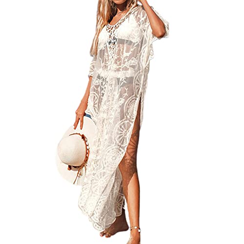 Fashionable Crochet Beach Cover Up Dress Hollow Lace Long Pareos Bikinis Cover Ups Swim Cover Up Rob