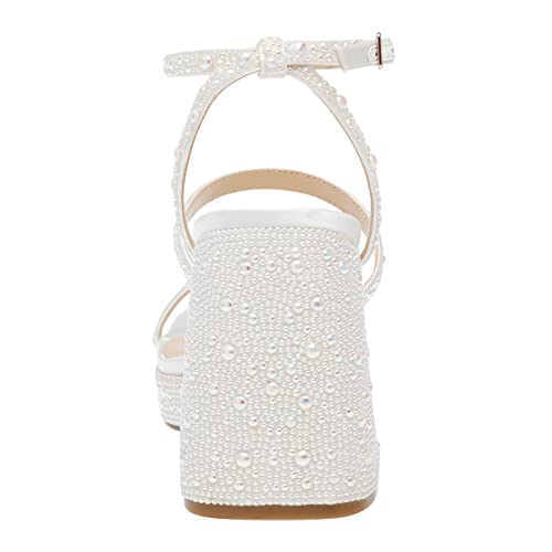 FSJ Women Platform Heels Square Open Toe Heeled Sandals Rhinestone Chunky Block Heel Jewel Strappy Ankle Strap Party Prom Dress Shoes Size 4-15 US4