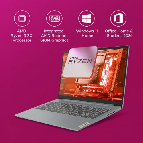 Image of Lenovo IdeaPad Slim 3 Ryzen 3 30 15.6 inch (39.6cm) FHD Thin and Light Laptop (8GB RAM /512GB SSD /AMD Radeon 610M Graphics /Windows 11 /Office 2024 /Grey /1.6Kg), 82XQ01VYIN
