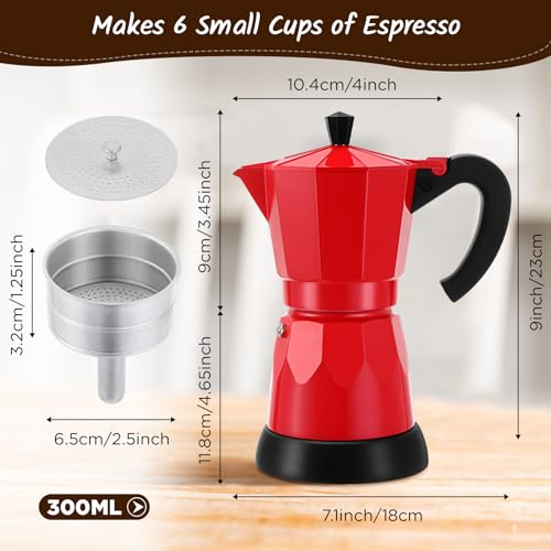 Image of 6 Cup Electric Espresso Coffee Maker 300ml Aluminum,Red