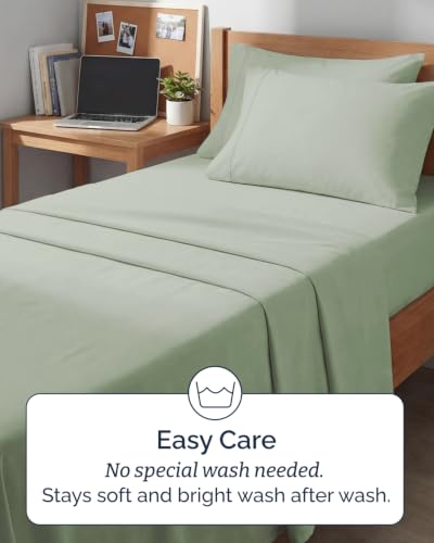 Image of Twin 4 Piece Bed Sheet Set - Soft, Breathable & Cooling Sheets - Eucalyptus