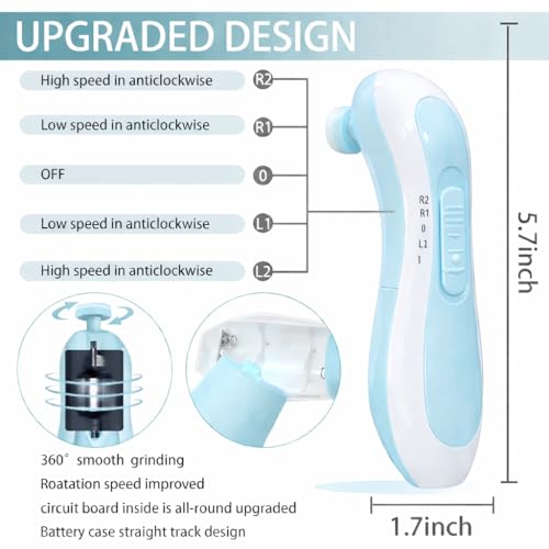 Image of Brand Conquer Electric Baby Nail Trimmer for Newborns with LED Light - Safe Baby Nail Cutter 0-6 Months | Quiet Baby Nail File Kit with Multiple Grinding Heads | Infant Nail Care Grooming Set (Blue)