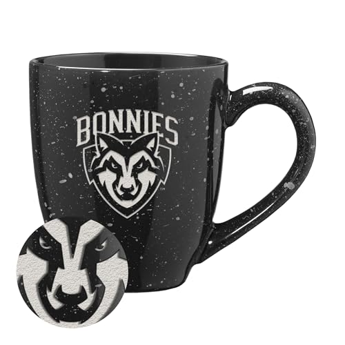 Rico Industries NCAA St. Bonaventure Bonnies Primary Logo Black 16 oz Team Color Laser Engraved Speckled Ceramic Coffee Mug