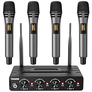 TONOR Wireless Microphones System with 4×10 Channels Cordless Handheld Microfono Inalambrico, 200FT UHF Range, Mics with Stable Signal Transmission for Karaoke Singing Party Church Wedding PA Speaker