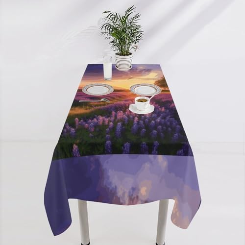Nappe lavable rectangulaire 140x190cm motif prairie lavande