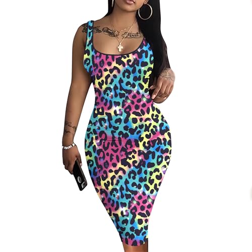 Image of Nimsruc Women Casual Sexy Tank Top Bodycon Dress Summer Pencil Sleeveless Basic Midi Club Dresses