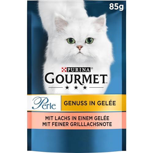 Gourmet Perle Genuss in Gelee Katzenfutter nass mit Lachs und feiner Grillachsnote 26er Pack (26 x 85g)