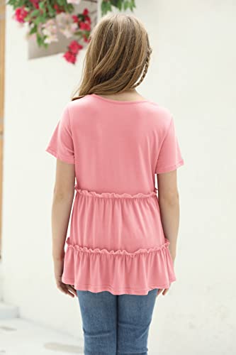 Image of Haloumoning Girls Crew Neck T Shirts Peplum Babydoll Tops Tees 4-15 Years | Girls T-Shirts, Casual Loose Tunic Tops, Cute Ruffle T Shirts, Short Sleeve Shirts, Long Sleeve Blouse