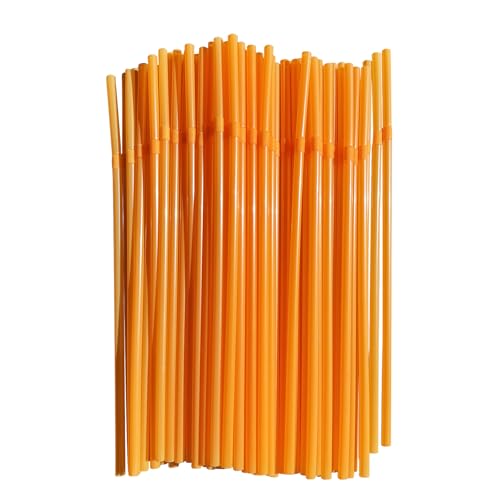 YAOSHENG 200pcs 8.26 x 0.2Solid Colors Flexible Drinking Orange Straws Plastic Disposable Bendy Straws (Orange)