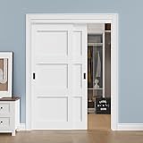 Sliding Closet Door for 60'x80' Opening, 3 Panel Shaker Closet Doors Panel with Hardware Kit, Sliding Panels...