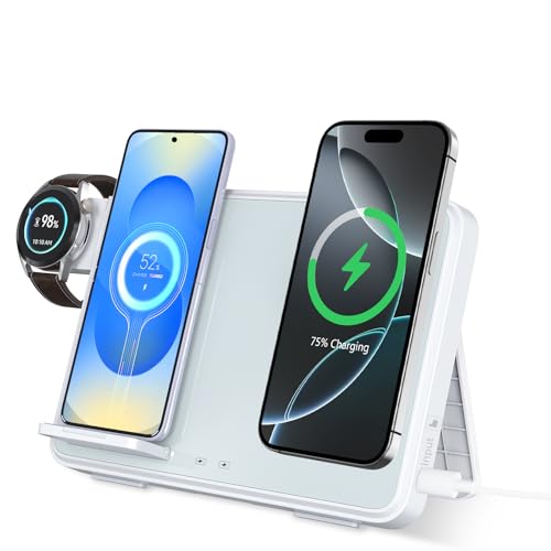 3 In 1 Wireless Charging Station,Dual Phone Wireless Charger For IPhone 17 16 15 14 13 Pro Max/Samsung S25 S24/Apple Watch/Galaxy Watch/Airpods/Android Phone,Fast Charger Stand,Tech Gadgets Gifts