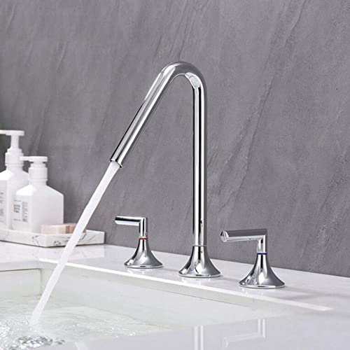 Grifo de lavabo gris de 3 orificios ideal para reformas de baños familiares modernos