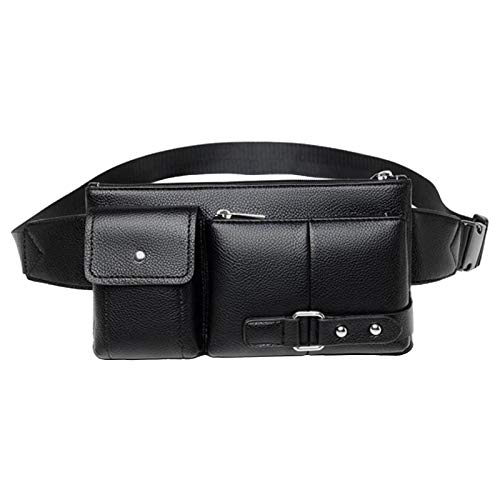 KLIZZA PU Leather Fanny Pack for Men & Women, Fashionable Multi-Pockets Waist Belt Bag for Travel Sports Hiking Cycling Fishing Running - Black