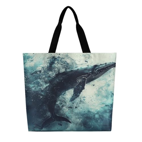Women's Multi-Functional Shopping Bag，Whale in Water Printing Messenger Bag Shoulder Bag for Travel, Work, Shopping & Parties with Inner Pocket, Grocery Bag Lightweight & Water-Resistant3