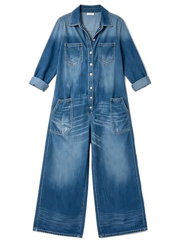 Combinaison en jean femme jambes larges pour un confort quotidien sans effort