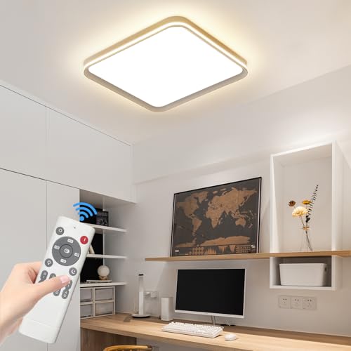 Mikeru 50cm LED Flush Mount Ceiling Light Square, Dimmable LED Full Spectrum Ceiling Light 10% to 100% Ultra Thin Bathroom Lighting 3 Color Change 3000K/4500K/6500K for Office, Living Room
