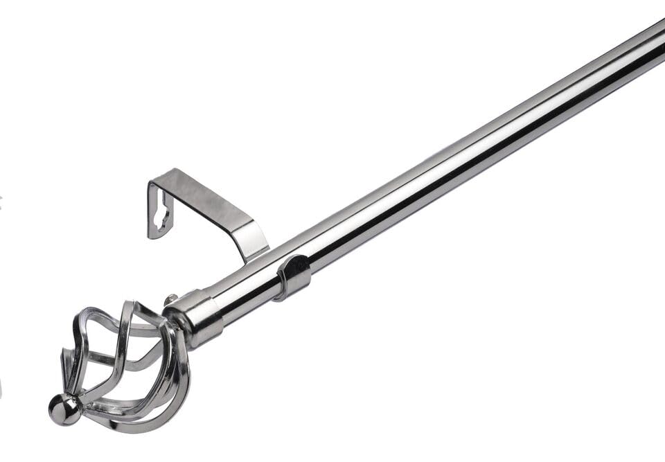Lister Cartwright 19 mm Curtain Pole for Windows, Extendable 70–120 cm, Chrome Metal Rod with Ribbed Ball Finials, Adjustable Drapery Pole for Eyelet Curtains, Living Room,Bedroom Non Slip — image 1