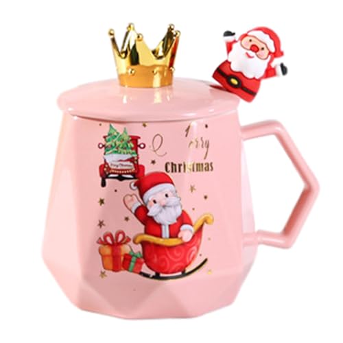 Whnbuij Taza de café de Navidad | Taza de leche de cerámica de Papá Noel | Tazas de café y té de cerámica navideñas, taza creativa con tapa y cuchara para bebidas frías y calientes