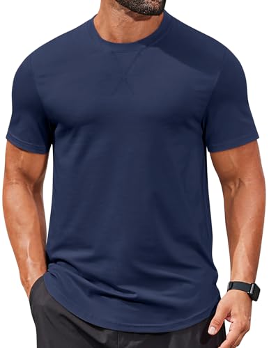 COOFANDY Mens Workout Shirts Short Sleeve Cotton T-Shirts Hipster Hip Hop Longline Tee Fitness Muscle Shirt Fall Classic Casual Tops Navy Blue