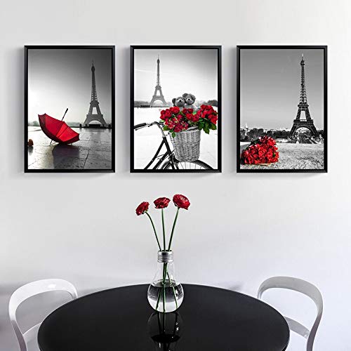 Affiche Tour Eiffel Paris et parapluie rose rouge tableau triptyque pop art sans cadre 30x40cm