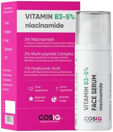 Cos-IQ 5% Niacinamide Face Serum for Clear Glowing Skin, Reduces Dullness, Hydrates & Repairs Skin with Vit B3 & Hyaluronic Acid, Day & Night Serum | For Women & Men | 30ml