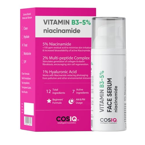 Cos-IQ Niacinamide Vitamin B3-5% Face Serum | Ultra Sensitive Skin | 2% Multi-Peptides & 1% HA | Hydrates, Repairs, Regenerates Skin Cells | Clears & Improves Texture | 30ml