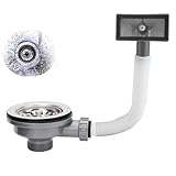 VZU Kitchen Sink Waste Kit, Sink Overflow Kit, Stainless Steel Kitchen Sink Mini Basket Strainer Plug Waste G1½", 114mm Kitchen Sink Drain, Overflow Pipes with Square Drain Cover