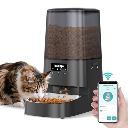 Invengo Comedero Automático para Gatos, Dispensador de 5L con Control por App, Wi-Fi 2,4/5G, Doble Alimentación, Porciones Programables, Anti-Atasco & Fresh-Lock, Cuenco de Acero Inoxidable, Fácil de