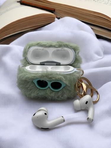 Image of SE HUB Airpods Pro 2 Case Cover Keychain for 2Nd Generation Fur Eye Design Shock Proof 360-degree Protection Case Cover Soft Skin Silicone Compatible 3D Design Headphones Case (Instagram)- Green