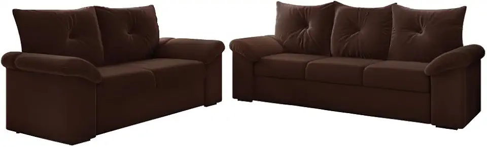 Conjunto de Sofá 2 e 3 Lugares Taurus Veludo Marrom